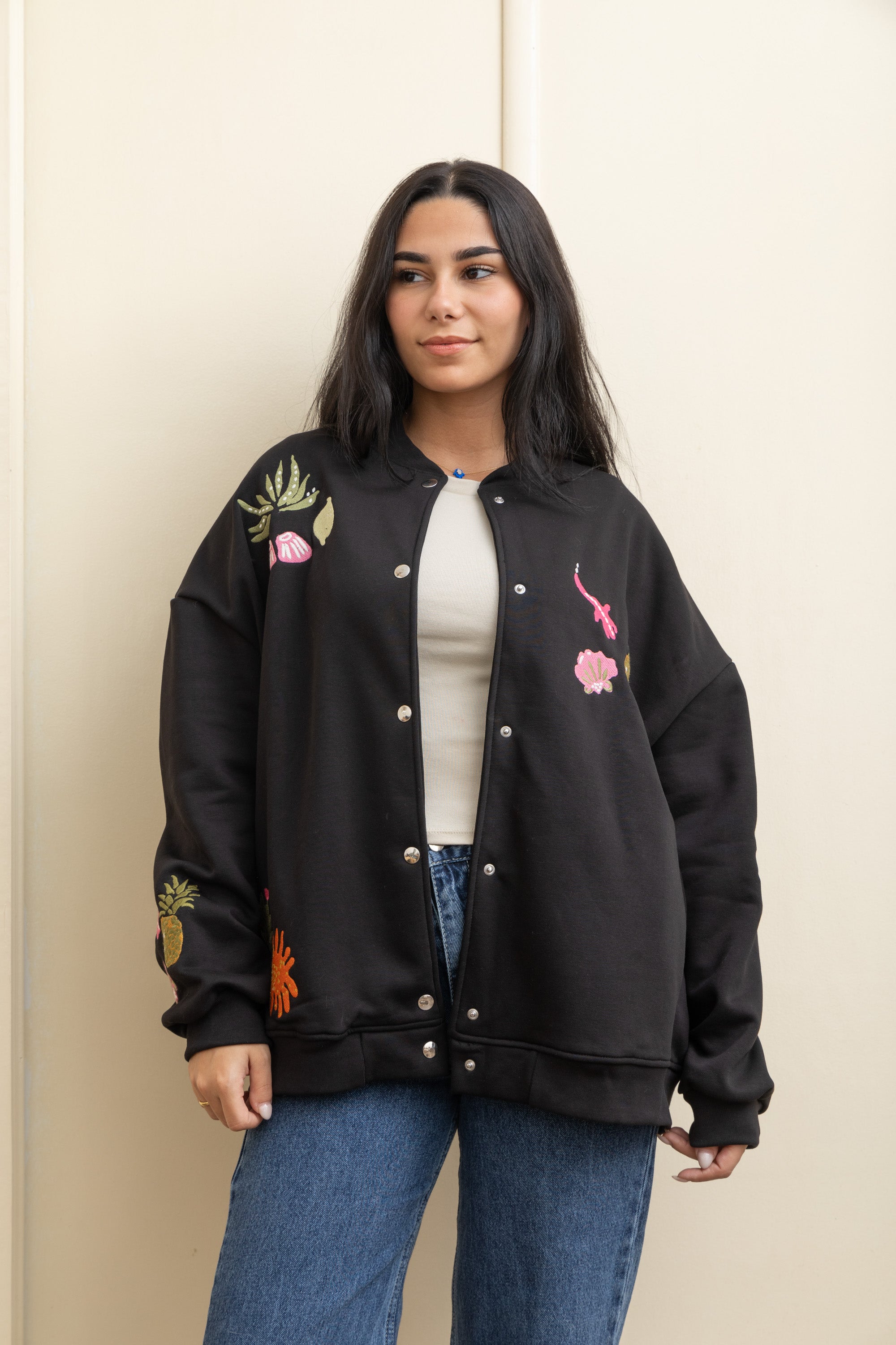 Image of Black Casual Cool Oversized Cotton Jacket